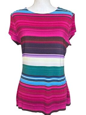 Ted Baker Multi Color Striped Jersey Knit Tee T-Shirt Size 4 / US 12